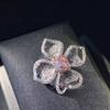 Nuevo Anillo de Compromiso con Cola de Galleta Relleno de Diamantes Europeo y Americano, Conjunto de Anillo de Flor con Diamante Rosa de Lujo a la Moda para Grupo Pequeño de Fragancia