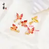 Pingente Borboleta Zircônia com Gotejamento de Óleo Cloisonné, Cordão para Pulseira DIY Esmalte Azul Queimado Materiais para Acessórios de Joias