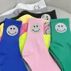 Calcetines de Algodón Coreanos para Primavera, Otoño e Invierno con Pedrería, Cara Sonriente de Pedrería Resistente, Calcetines Holgados Negros y Blancos, Calcetines Largos hasta la Mitad de la Pantorrilla para Mujer, Modernos