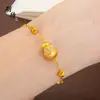 Tienda de Oro Mismo Estilo Pulsera de Alta Retención de Color con Doble Felicidad y Longevidad, Nuevo Estilo Chino Tendencia Nacional Pulsera Ruyi Calabaza Cepillada Incrustada con Diamantes Venta al por Mayor