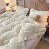 Estilo Coreano Estilo Princesa Renda Veludo Leite Conjunto de Quatro Peças Inverno Quente Espessado Lençol Capa de Edredom Conjunto de Três Peças para Dormitório Estudantil