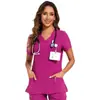 Nuevo Top de Uniforme de Trabajo de Estilo de Comercio Exterior con Cuello en V, Ceñido a la Cintura y Manga Corta para Mujer, Uniforme de Trabajo para Doctor y Enfermera, Bata Quirúrgica, Hecho a Medida