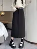 Falda midi estilo traje gris para mujeres petite, estilo ropa de trabajo, otoño/invierno 2024, con abertura, ajuste ceñido al cuerpo, falda larga, falda de cintura alta en línea A
