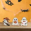 Enfeite de fantasma de desenho animado em madeira abóbora fantasmazinho gentil decoração de mesa vassoura artesanato de madeira em forma de abóbora