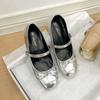 Zapatos de Ballet Elevadores de Altura 7cm con Lazo y Punta Cuadrada para Mujer 2025 Nuevo Estilo Francés Correa Única Tacón Grueso Zapatos Mary Jane