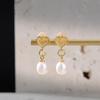 Yuebao Jewelry S925 Prata Esterlina Banhado A Ouro Pérola de Água Doce Moda Luz Luxo Amor Coração Oco Brincos de Contas Redondas Brincos Elegantes