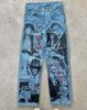 Jeans con Estampado de Graffiti de Calle Americano de Dibujos Animados de Comercio Exterior Transfronterizo de Amazon para Hombre, Pantalones Casuales de Moda Rectos Tendencia