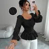 Camisa Ruihou Transfronteriza Amazon Comercio Exterior Inspirada en Diseño Francés, Nuevo Estilo Otoño Cuello en U Corbata Manga Larga Top de Moda