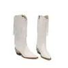 Botas de Salto Alto Leves com Zíper Lateral e Franjas para Mulheres, Tamanhos 35-46, Outono e Inverno, Cor Sólida, Cano Alto, Bico Fino, Salto Quadrado