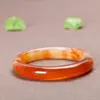 Pulsera de ágata rayada roja al por mayor de fábrica para mujer, pulsera de jade de calcedonia roja transparente, pulsera de jade con anillo naranja positivo