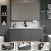 Gabinetes de baño de aluminio tipo panal SPC color blanco crema con esquinas redondeadas combinación de gabinete para lavabo de cerámica lavabo