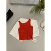 Liquidación sin devoluciones ni cambios Estilo básico de verano para superponer chaleco de punto acanalado ajustado favorecedor cuello en U para mujer 119381