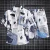 Traje de viaje Sanya Hawaii, camisa de manga corta para hombre, pantalones cortos holgados informales para vacaciones en la playa, moda masculina
