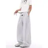 Calça casual xadrez retrô americana para homens, tendência de verão, fina, caimento relaxado, reta, solta, perna larga, longa