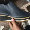 Botas Curtas Fashionáveis de Salto Anabela com Solado Grosso para Mulheres Plus Size, Bico Redondo com Zíper Lateral, Botas de Moda Cor Lisa para Exportação, Sapatos de Cano Baixo para Todas as Estações