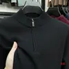Suéter de Alta Qualidade Masculino Gola Alta com Zíper Suéter Masculino Engrossado Quente de Inverno Cor Sólida Top Suéter Camisa Base
