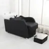 Cama de champú semi-reclinable de acero inoxidable para salones de peluquería, popular en círculos en línea, con lavabo cerámico profundo