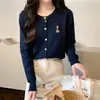 Cárdigan para mujer, cuello redondo, diseño de oso de dibujos animados, suéter de punto de manga larga, prenda exterior tipo cárdigan, top liso de otoño/invierno para mujer, estilo transfronterizo