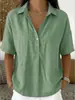 Ropa Nueva de Verano para Mujer en Sitios Independientes de Amazon Transfronterizos Europeos y Americanos, Corte Holgado, Cuello Camisero de Cuatro Botones, Manga Corta, Camisa de Color Sólido