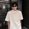 Camiseta Masculina Americana High Street Pesada de Manga Curta Feita à Mão com Ombreiras Acolchoadas Brancas Design de Marca Trendy Nicho Manga Três Quartos