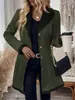 Ropa exterior retro de estilo europeo y americano para mujer: una chaqueta de longitud media con solapa, patchwork de ante, ribete de borrego, cierre de un solo botón y cintura entallada