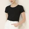 Camiseta de Manga Corta con Cuello Redondo para Mujer, Estilo Europeo y Americano, Capa Base de Algodón Puro, Top Ajustado, Al por Mayor en Stock, Ropa Interior de Verano