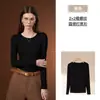 Top Base Yu Zhaolin Feminino Roupa Íntima Outono Inverno Fino Gola Redonda Camiseta Slim Fit Manga Longa Top Quente Roupas de Outono