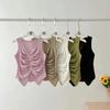 Top Exterior con Tirantes Escote en V Sexy para Mujer Verano 2024 Nuevo Estilo con Abertura Asimétrica Chaleco sin Mangas Camisa de Aspecto Adelgazante