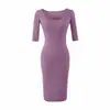 Vestido sexy y seductor de cuello cuadrado, ajustado al cuerpo, de manga media, colección de otoño temprano 2026, estilo sofisticado y maduro, vestido bodycon para mujer