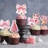 Cartão de Inserção de Decoração de Laço de Natal Novo Transfronteiriço, Cartão de Inserção de Decoração de Bolo Rosa para Festa de Natal de Inverno