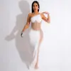 Nuevo Vestido Largo Europeo y Americano Transfronterizo Sexy Calado, Vestido de Vendaje de Moda Tachonado con Pedrería, Vestido de Vendaje sin Mangas de un Hombro