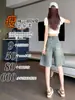 Shorts Jeans Rasgado Cor Cinza Cimento para Mulheres, Verão 2026 Fino Caimento Solto para Corpo Tipo Pera, Shorts Nostálgicos de Comprimento Médio