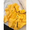 Pijama de Gasa de Algodón Amarillo de Lunares Casual Perezoso para Mujer 2026 Primavera y Otoño Nuevo Estilo Puro Algodón Manga Larga Pantalón Largo Conjunto para Casa