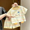 Conjunto de Camiseta Regata Fina Listrada 3D de Desenho Animado e Shorts para Crianças Estiloso Fofo para Meninos e Meninas Roupa para Bebê