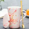 Taza Cerámica Taza con Tapa Cuchara Hogar Oficina Pareja Taza de Té Taza para Beber Taza de Café Puede Imprimir Logo Patrón
