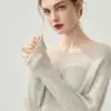 Ligero, suave, pegajoso~%Cachemira%Seda! Suéter de punto grueso fino de cuello redondo suelto para mujer, suéter sin costuras estilo perezoso