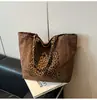 Bolso Tote Estampado Leopardo Coreano Gran Capacidad Diseño de Nicho Bolso de Lona Nuevo para Mujer Versátil Perezoso Retro Bolso de Hombro Único