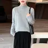 Suéter feminino de lã 100% espessado com ponto de sete, gola alta discreta, tricô de manga longa, blusa básica casual versátil