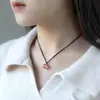 Collar de Cuerda Cristal de Fresa Flor de Durazno para Garantizar Paz Obsidiana Regalo de Buena Suerte Cumpleaños Pareja un BFF Nicho