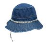 Sombrero de pescador de mezclilla de estilo coreano con correa de letras a la moda para hombre y mujer, sombrero de cubo retro para primavera y verano, sombrero de montañismo con protección solar para exteriores