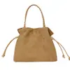 Bolsa de Tote Plegada Estilo Coreano Nicho Simple Gamuza para Mujer 2026 Nueva Casual Ligera con Cordón Bolso de Hombro Único