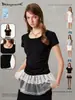 Camiseta Corta de Manga Corta de Marca Americana de Moda Verano 2025 para Personas Bajitas, Top Delgado de Fitness Yoga para Mujeres, Hecho a Medida