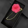 Rosa de Tela Coreana con Cadena Broche Largo Pin Hebilla Corsage para Abrigo Vestido Accesorios para Traje de Hombre