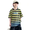 Camiseta de Verano de Manga Corta para Niños Nuevo Estampado de Rayas para Niños de Edad Media y Mayores Versátil Elegante Top Casual de Verano para Niños Moderno
