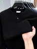Suéter Henley Americano para Hombre Otoño Invierno Color Sólido Estilo Perezoso Capa Interior Capa Base Tejido Marca de Moda Holgado Versátil Superior