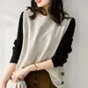 Colete feminino de cor sólida estilo coreano, versátil, para Primavera e Outono, novo, corte slim, emagrecedor, gola redonda, sem mangas, suéter