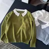 Suéter de tricô rendado com gola contrastante, nova coleção outono/inverno 2026 feminina, estilo solto e casual, top versátil, estilo coreano