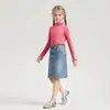 Camiseta Base 25 Otoño e Invierno Nuevo Estilo Niñas Doble Encaje Color Sólido Camiseta Tops para Bebé Camisetas para Niños Cuello Semi-Alto Manga Larga