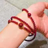 Pulsera Vintage de Alta Calidad para Otoño e Invierno, Año Nuevo, Perla Shijia Roja, Múltiples Círculos, Pulsera Perezosa para Mujer
