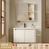 Gabinete de Baño Espacial Engrosado Combinación Crema Lavabo de Esquinas Redondas Tocador de Inodoro Lavabo Cerámico Integrado Simple